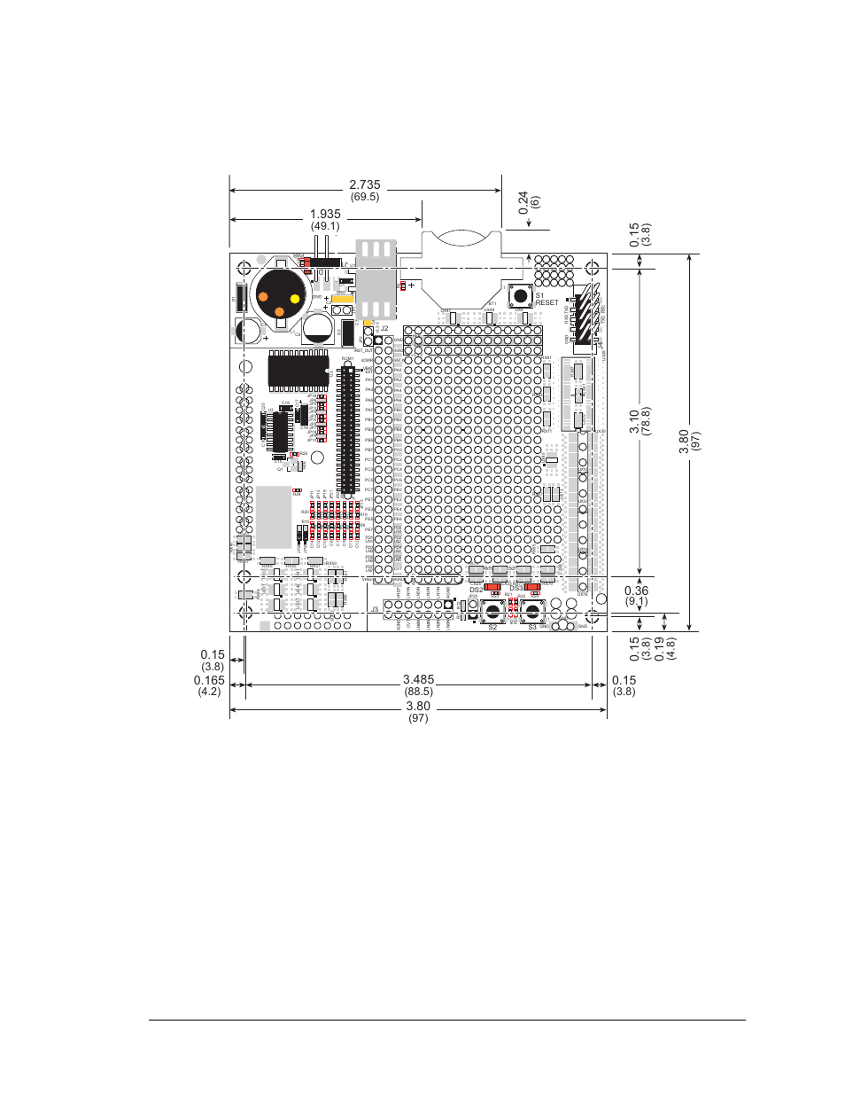 B.2 mechanical dimensions and layout, Figure b-2. prototyping board dimensions, User’s manual 95 | Digi RCM4000 User Manual | Page 101 / 124