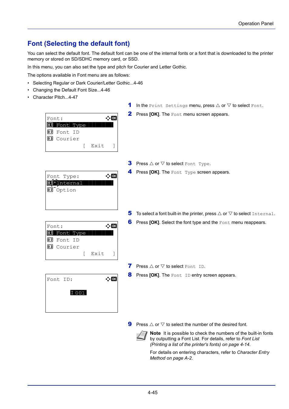 Font (selecting the default font), Font (selecting the default font) -45 | TA Triumph-Adler P-4030D User Manual | Page 105 / 312