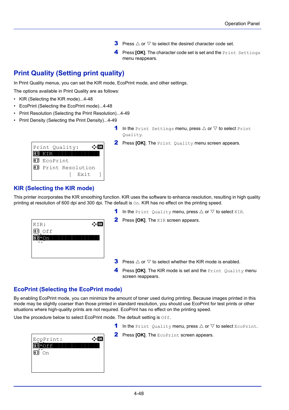 Print quality (setting print quality), Print quality (setting print quality) -48 | TA Triumph-Adler P-4030D User Manual | Page 108 / 312