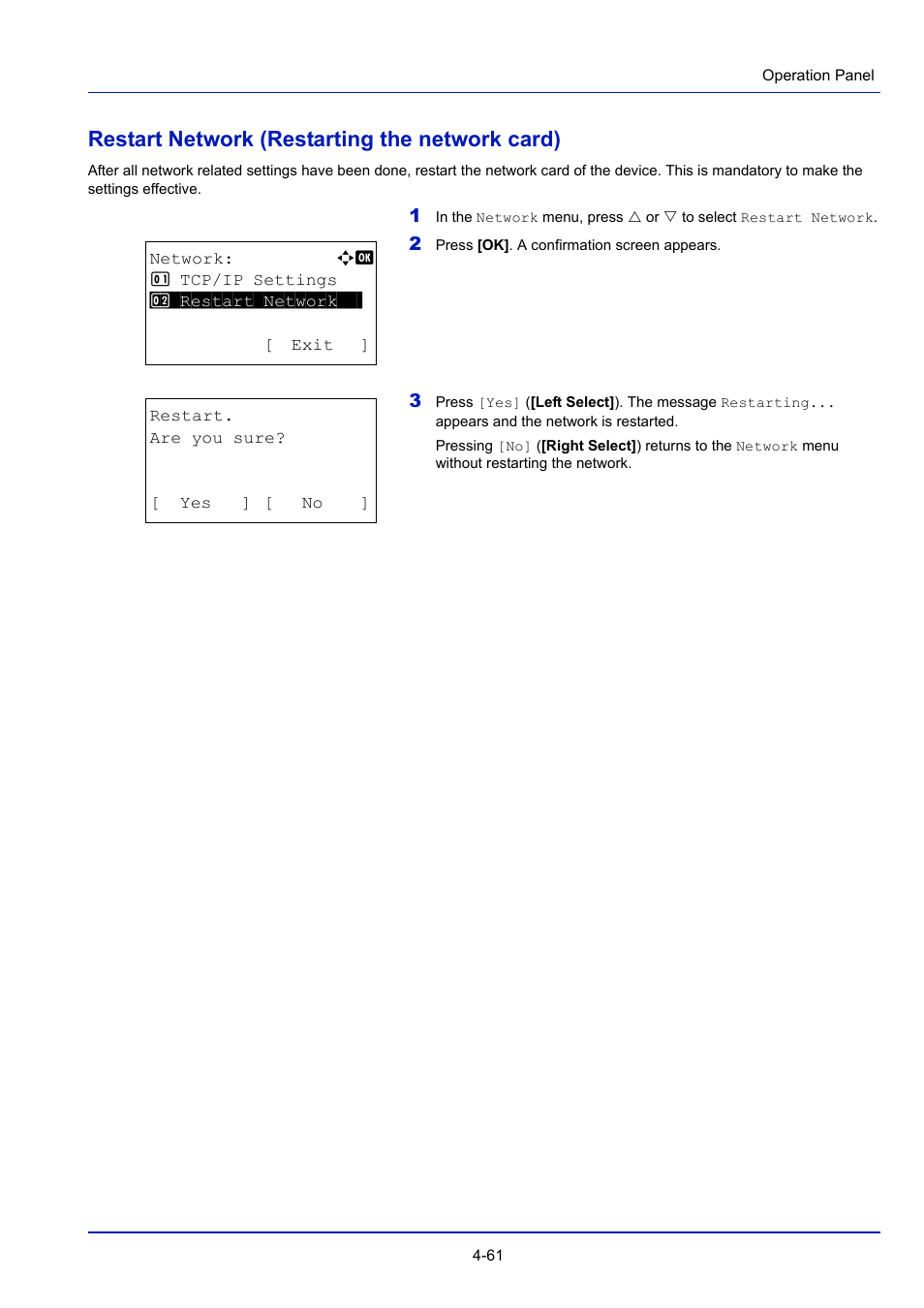 Restart network (restarting the network card), Restart network (restarting the network card) -61 | TA Triumph-Adler P-4030D User Manual | Page 121 / 312