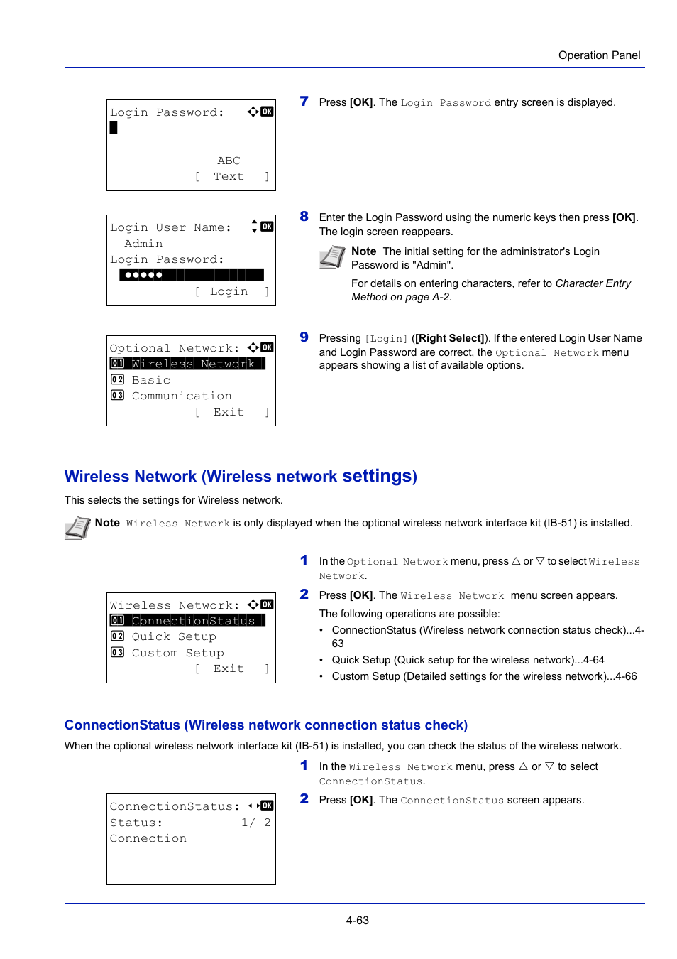 Wireless network (wireless network settings), Wireless network (wireless network settings) -63, Settings | Wireless network (wireless network | TA Triumph-Adler P-4030D User Manual | Page 123 / 312