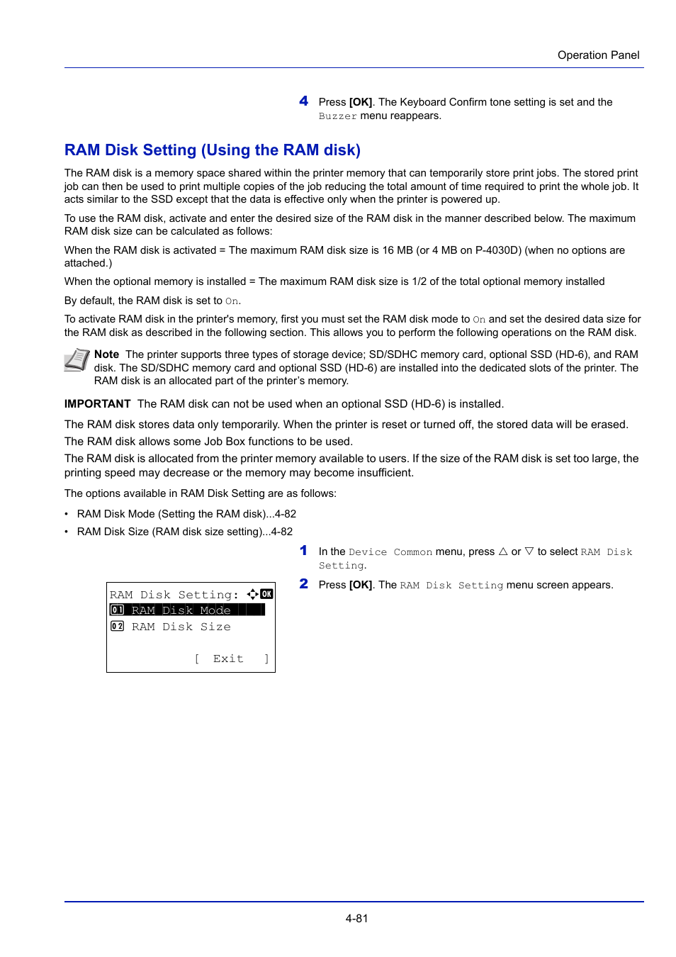 Ram disk setting (using the ram disk), Ram disk setting (using the ram disk) -81 | TA Triumph-Adler P-4030D User Manual | Page 141 / 312