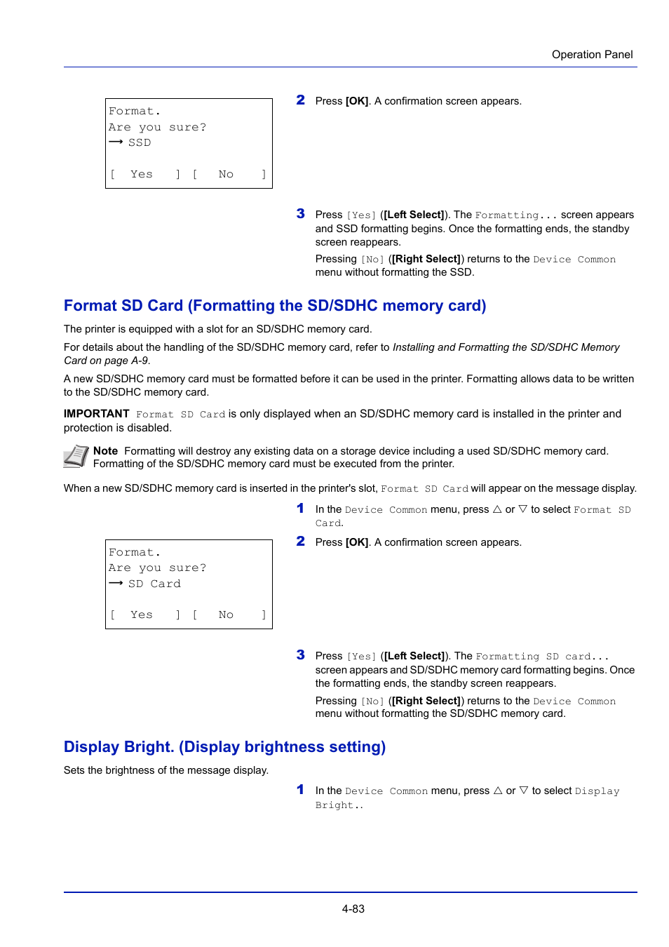 Display bright. (display brightness setting), Display bright. (display brightness setting) -83 | TA Triumph-Adler P-4030D User Manual | Page 143 / 312