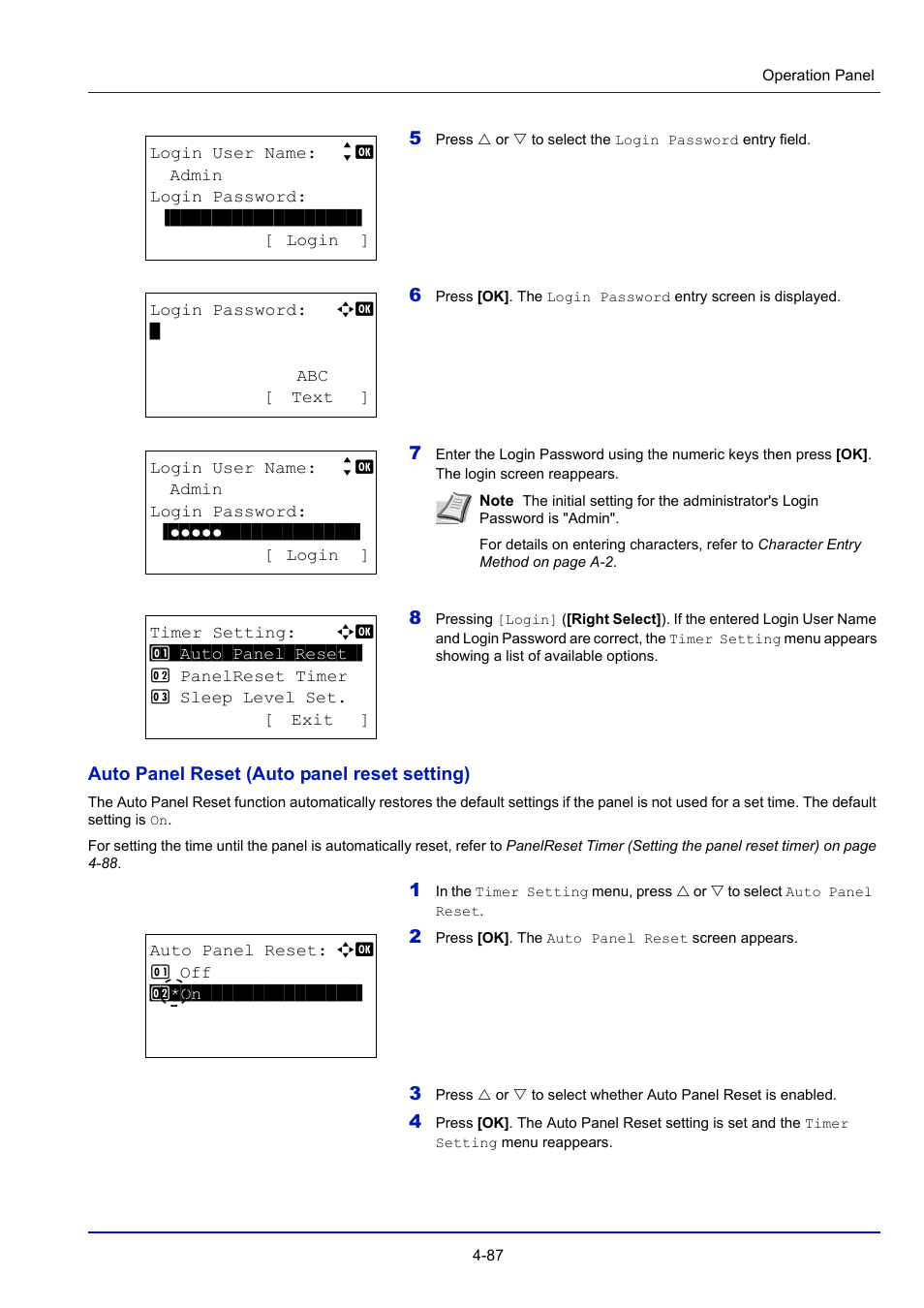 Auto panel reset (auto panel reset setting) -87 | TA Triumph-Adler P-4030D User Manual | Page 147 / 312