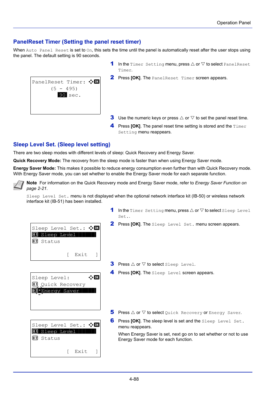 Sleep level set. (sleep level setting) -88 | TA Triumph-Adler P-4030D User Manual | Page 148 / 312