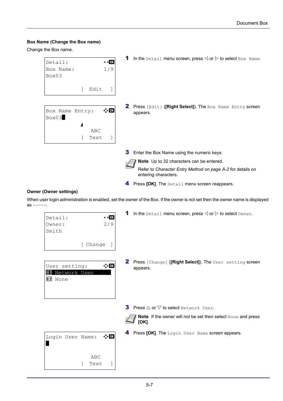 Box name (change the box name) -7, Owner (owner settings) -7 | TA Triumph-Adler P-4030D User Manual | Page 201 / 312