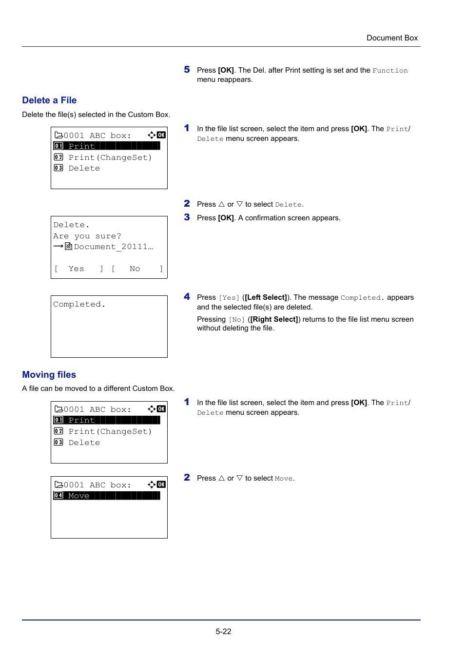 Delete a file -22, Moving files -22 | TA Triumph-Adler P-4030D User Manual | Page 216 / 312