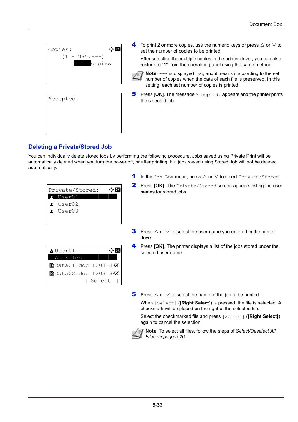 Deleting a private/stored job -33 | TA Triumph-Adler P-4030D User Manual | Page 227 / 312