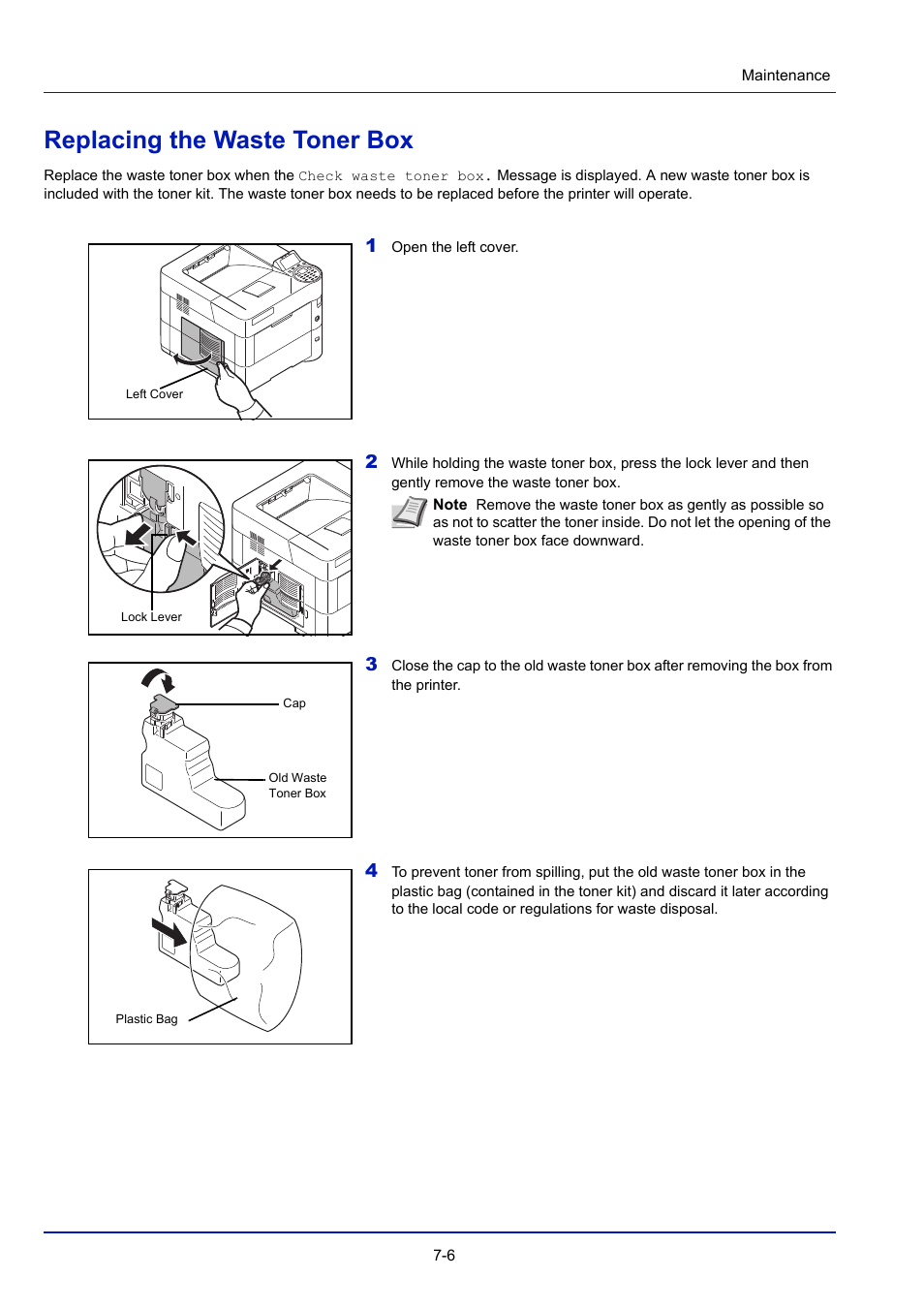 Replacing the waste toner box, Replacing the waste toner box -6 | TA Triumph-Adler P-4030D User Manual | Page 244 / 312