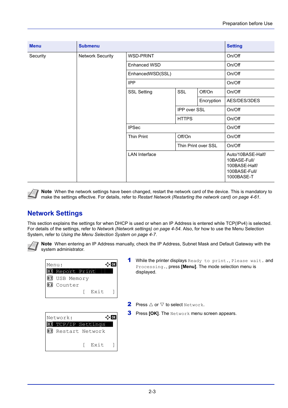 Network settings | TA Triumph-Adler P-4030D User Manual | Page 25 / 312