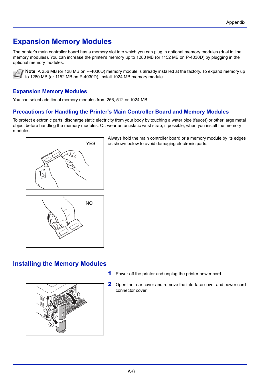 Expansion memory modules, Installing the memory modules | TA Triumph-Adler P-4030D User Manual | Page 278 / 312