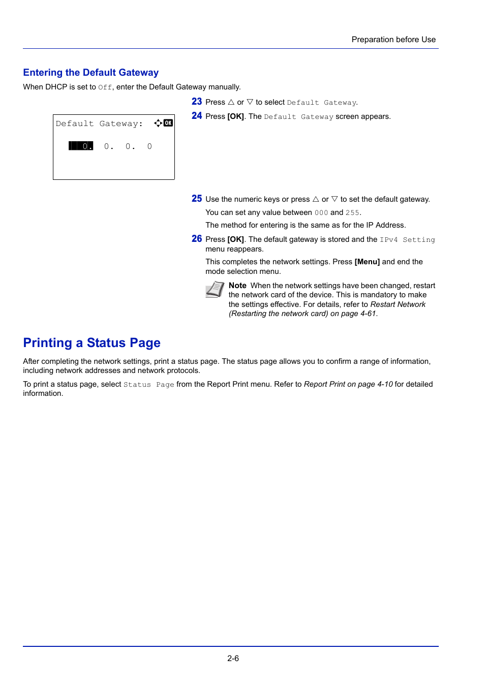 Printing a status page | TA Triumph-Adler P-4030D User Manual | Page 28 / 312