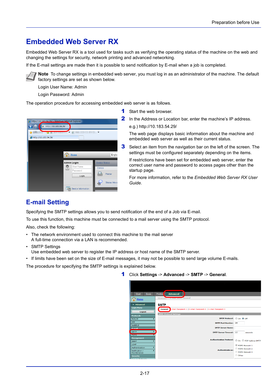 Embedded web server rx, E-mail setting, Embedded web server rx -17 | TA Triumph-Adler P-4030D User Manual | Page 39 / 312