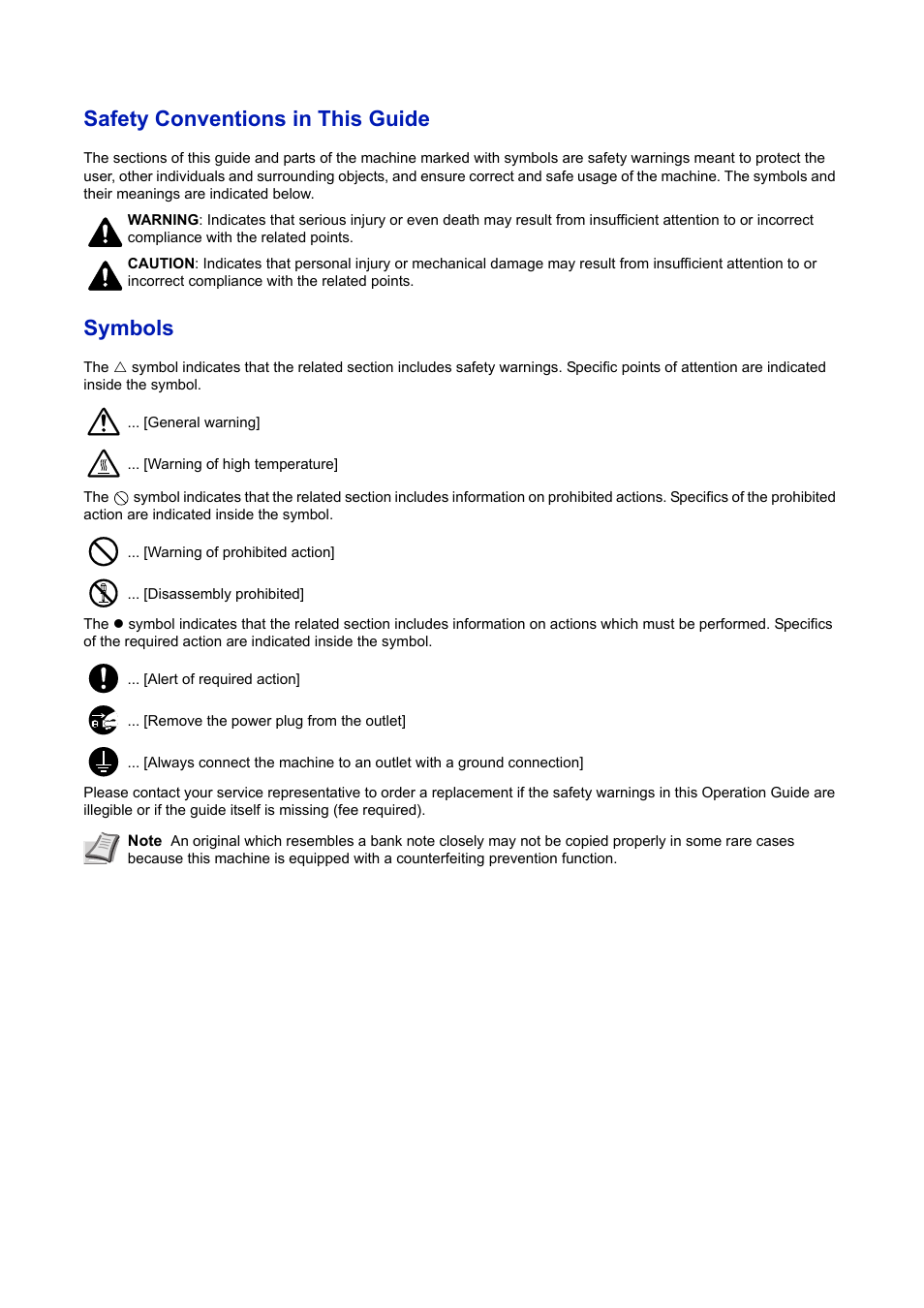 Safety conventions in this guide, Symbols | TA Triumph-Adler P-4030D User Manual | Page 4 / 312