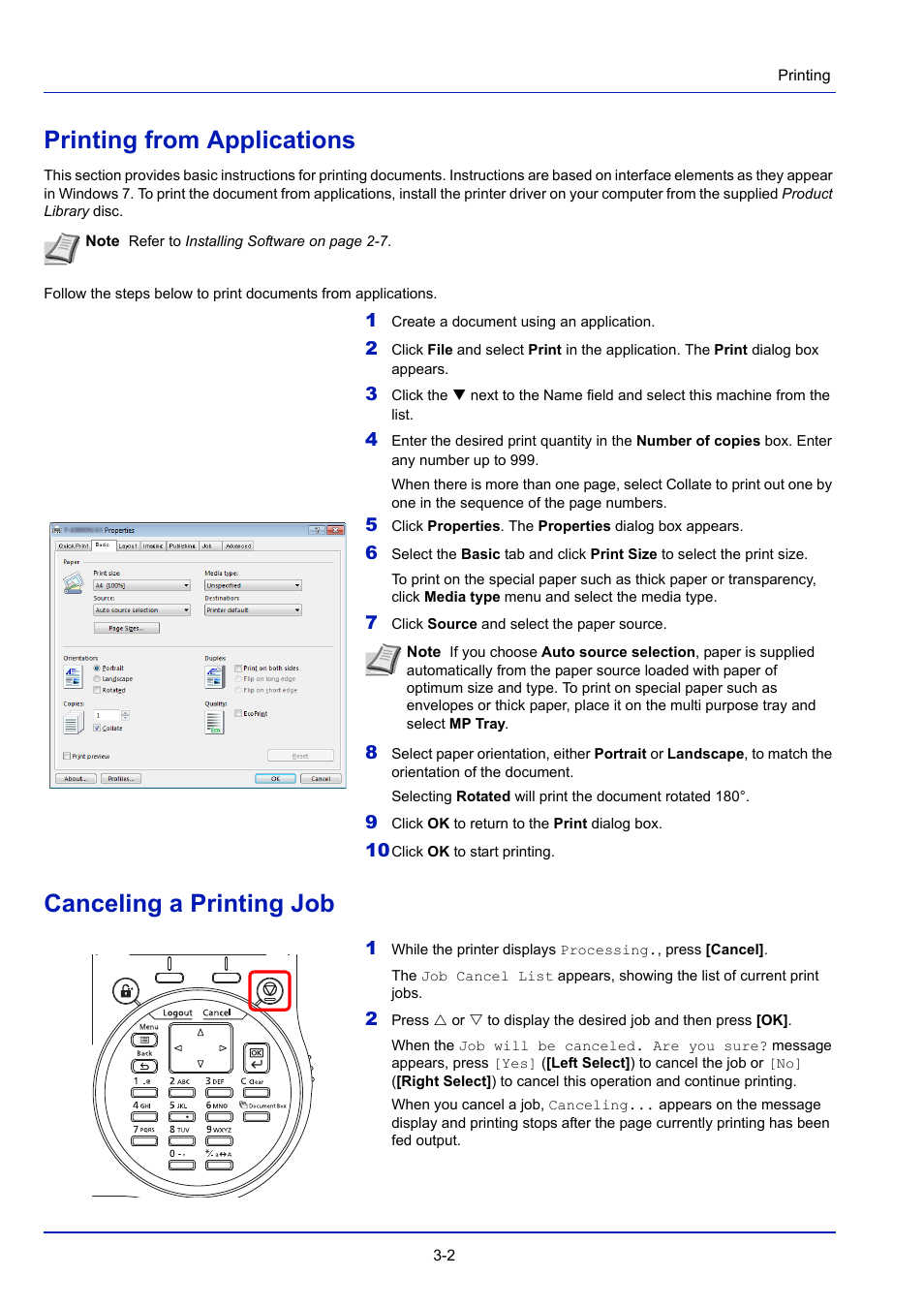 Printing from applications, Canceling a printing job | TA Triumph-Adler P-4030D User Manual | Page 54 / 312