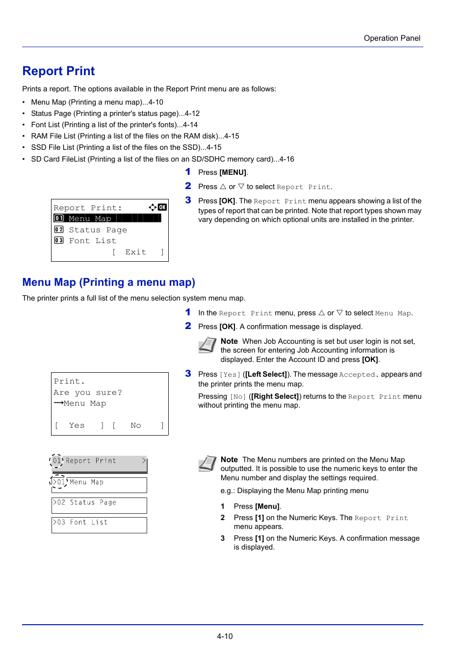 Report print, Menu map (printing a menu map), Report print -10 | Eport print -10 | TA Triumph-Adler P-4030D User Manual | Page 70 / 312