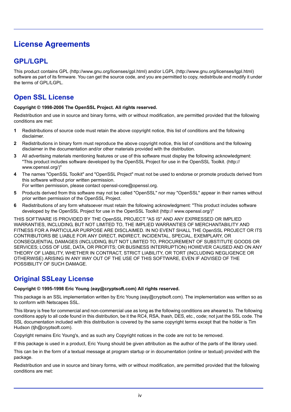 License agreements, Gpl/lgpl, Open ssl license | Original ssleay license | TA Triumph-Adler P-4030D User Manual | Page 8 / 312