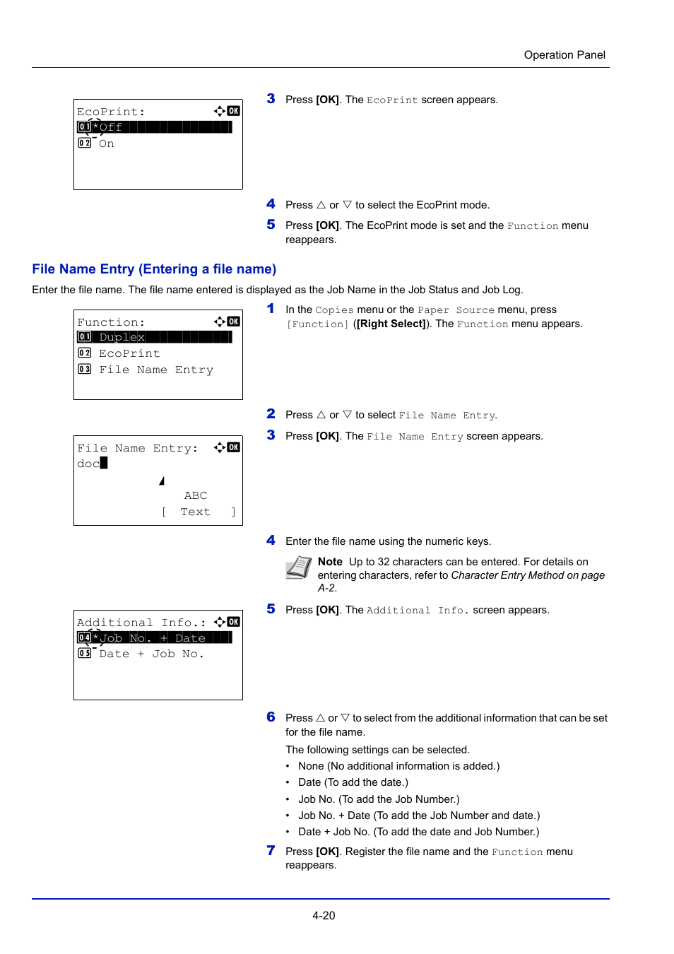 File name entry (entering a file name) -20 | TA Triumph-Adler P-4030D User Manual | Page 80 / 312