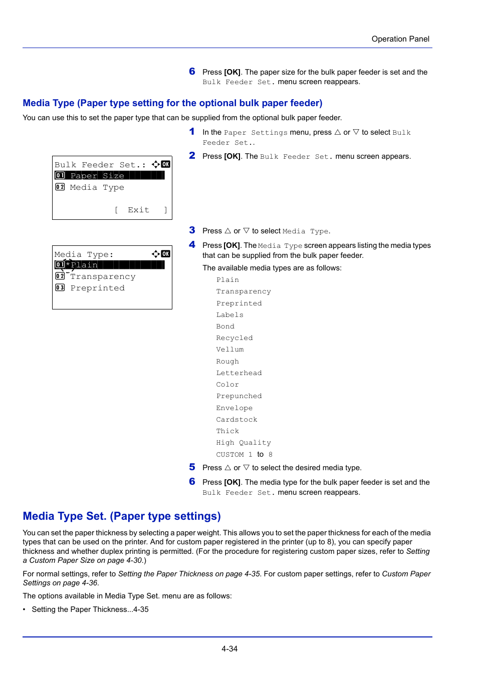 Media type set. (paper type settings), Media type set. (paper type settings) -34 | TA Triumph-Adler P-4030D User Manual | Page 94 / 312