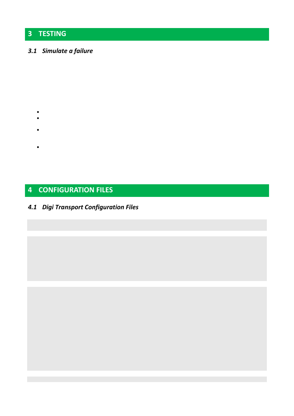 Testing, Simulate a failure, Configuration files | Digi transport configuration files, 3 testing, 4 configuration files, 1 simulate a failure, 1 digi transport configuration files | Digi APPLICATION NOTE 34 User Manual | Page 11 / 13