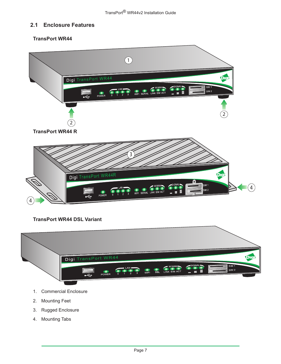1 enclosure features | Digi W R 4 4 V 2 User Manual | Page 7 / 27