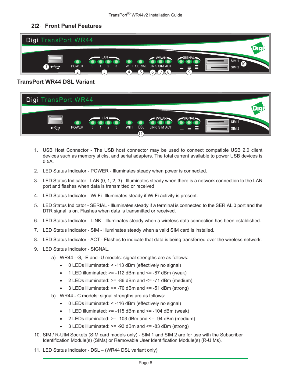 2 front panel features | Digi W R 4 4 V 2 User Manual | Page 8 / 27