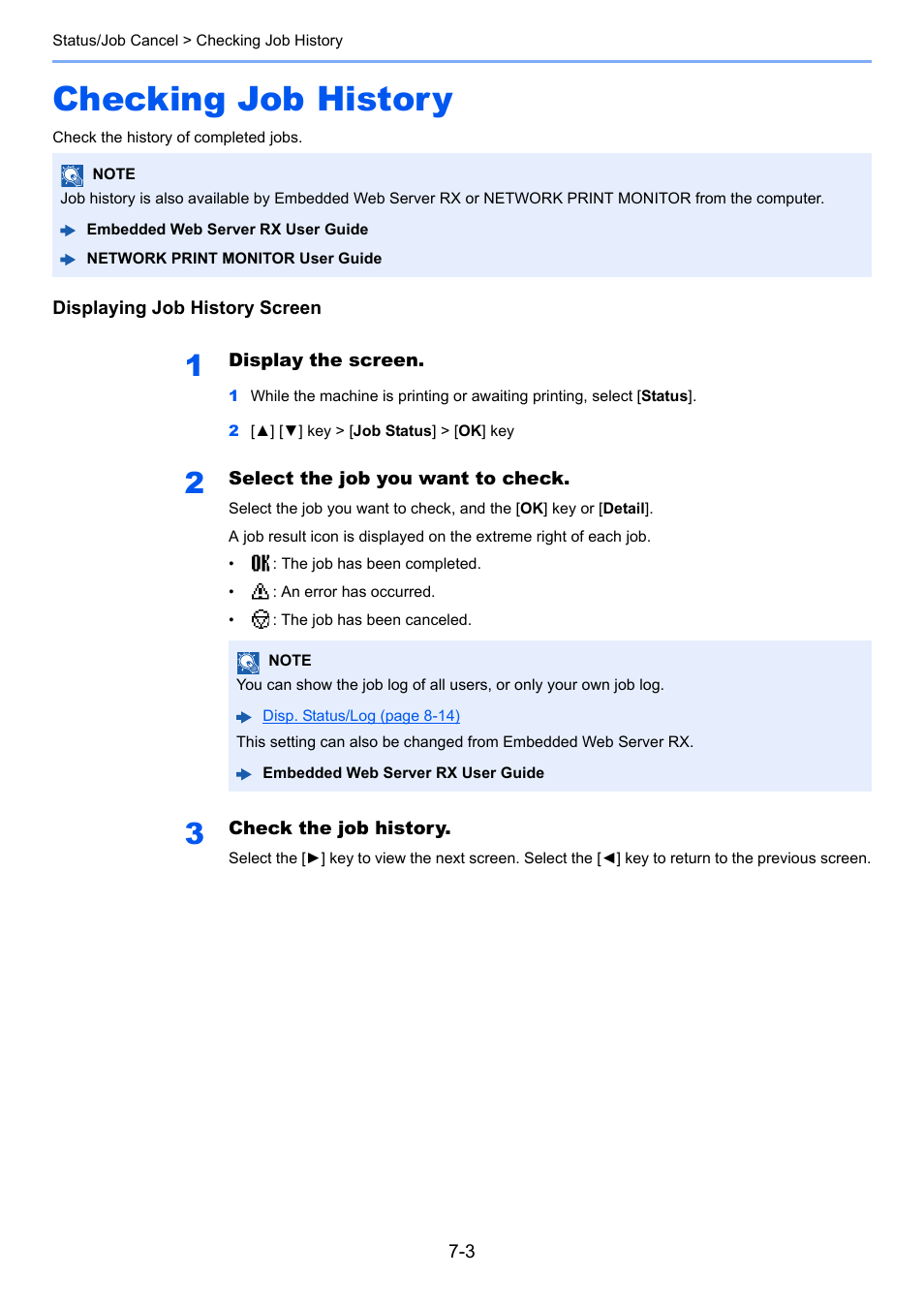 Checking job history, Checking job history -3 | TA Triumph-Adler P-C3560DN User Manual | Page 131 / 257