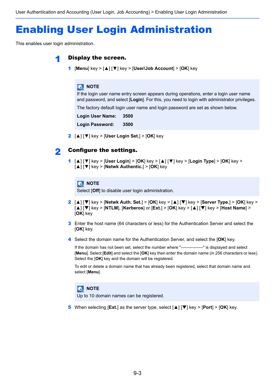 Enabling user login administration, Enabling user login administration -3 | TA Triumph-Adler P-C3560DN User Manual | Page 163 / 257
