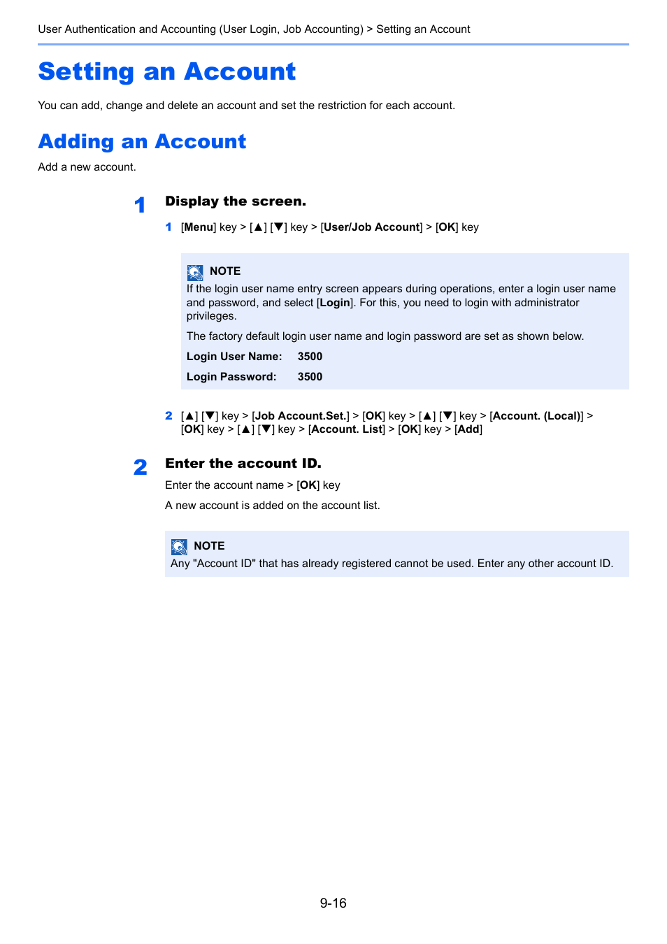 Setting an account, Adding an account, Setting an account -16 | Adding an account -16 | TA Triumph-Adler P-C3560DN User Manual | Page 176 / 257