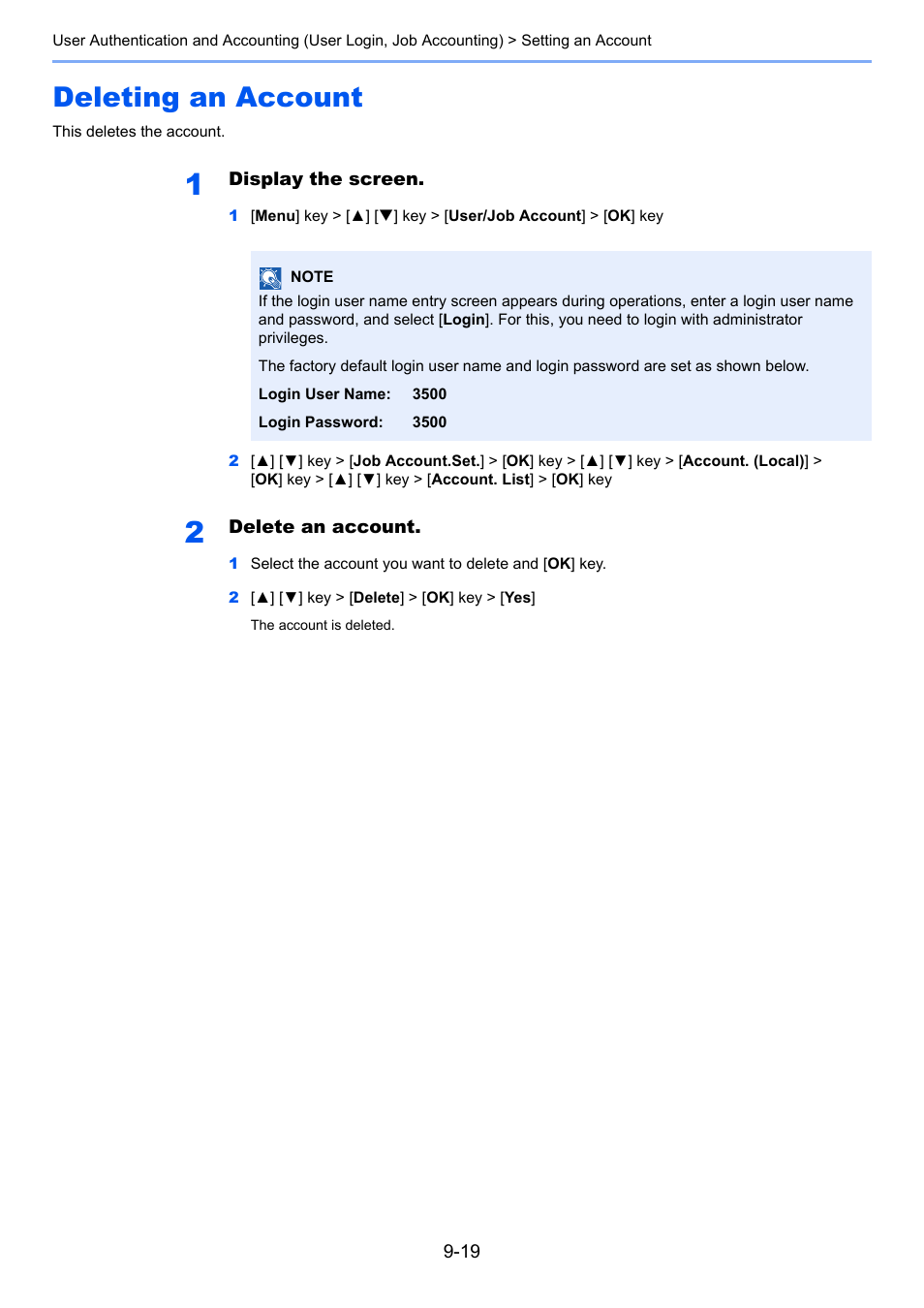 Deleting an account, Deleting an account -19 | TA Triumph-Adler P-C3560DN User Manual | Page 179 / 257