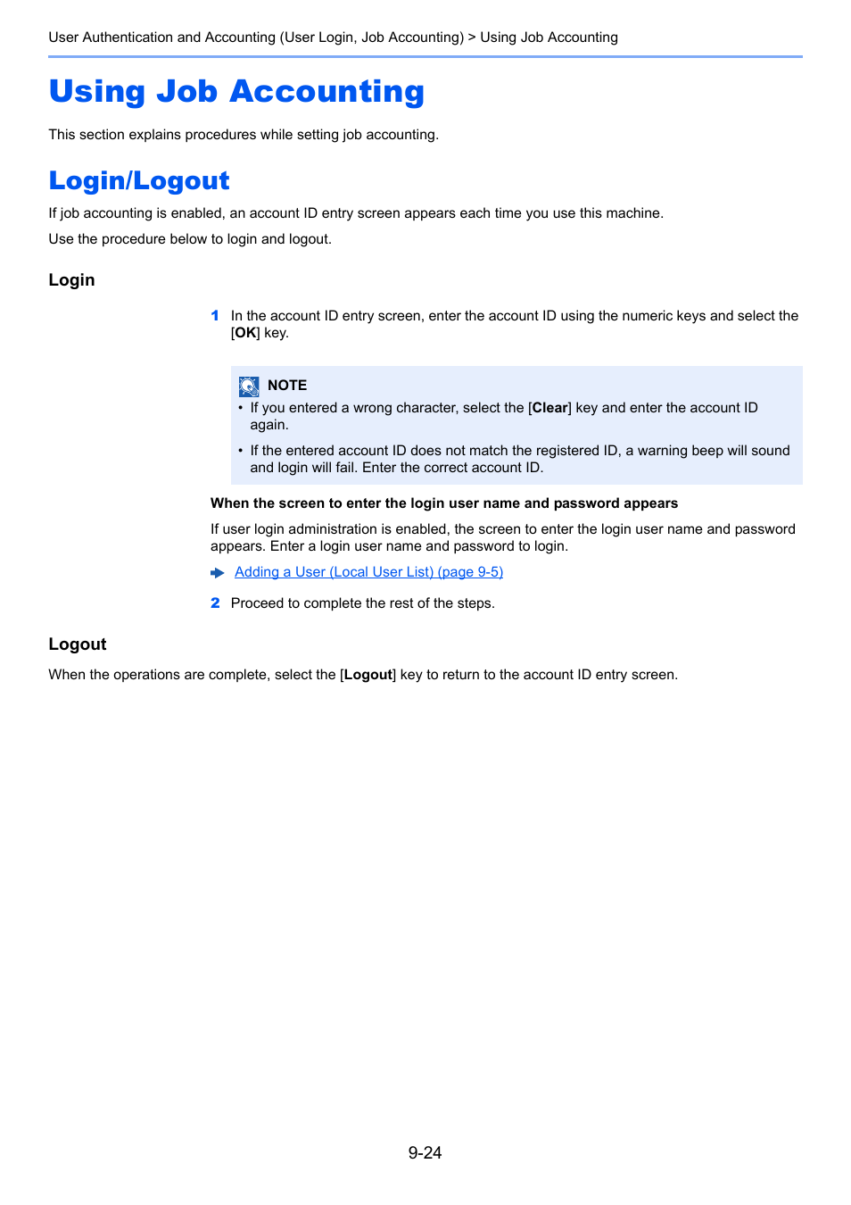 Using job accounting, Login/logout, Using job accounting -24 | Login/logout -24 | TA Triumph-Adler P-C3560DN User Manual | Page 184 / 257
