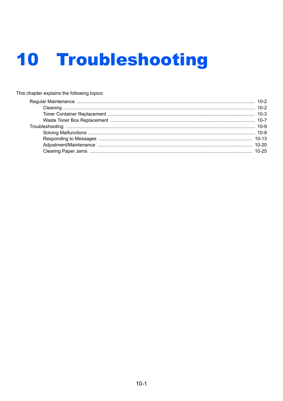 10 troubleshooting, Troubleshooting -1, Troubleshooting | TA Triumph-Adler P-C3560DN User Manual | Page 186 / 257