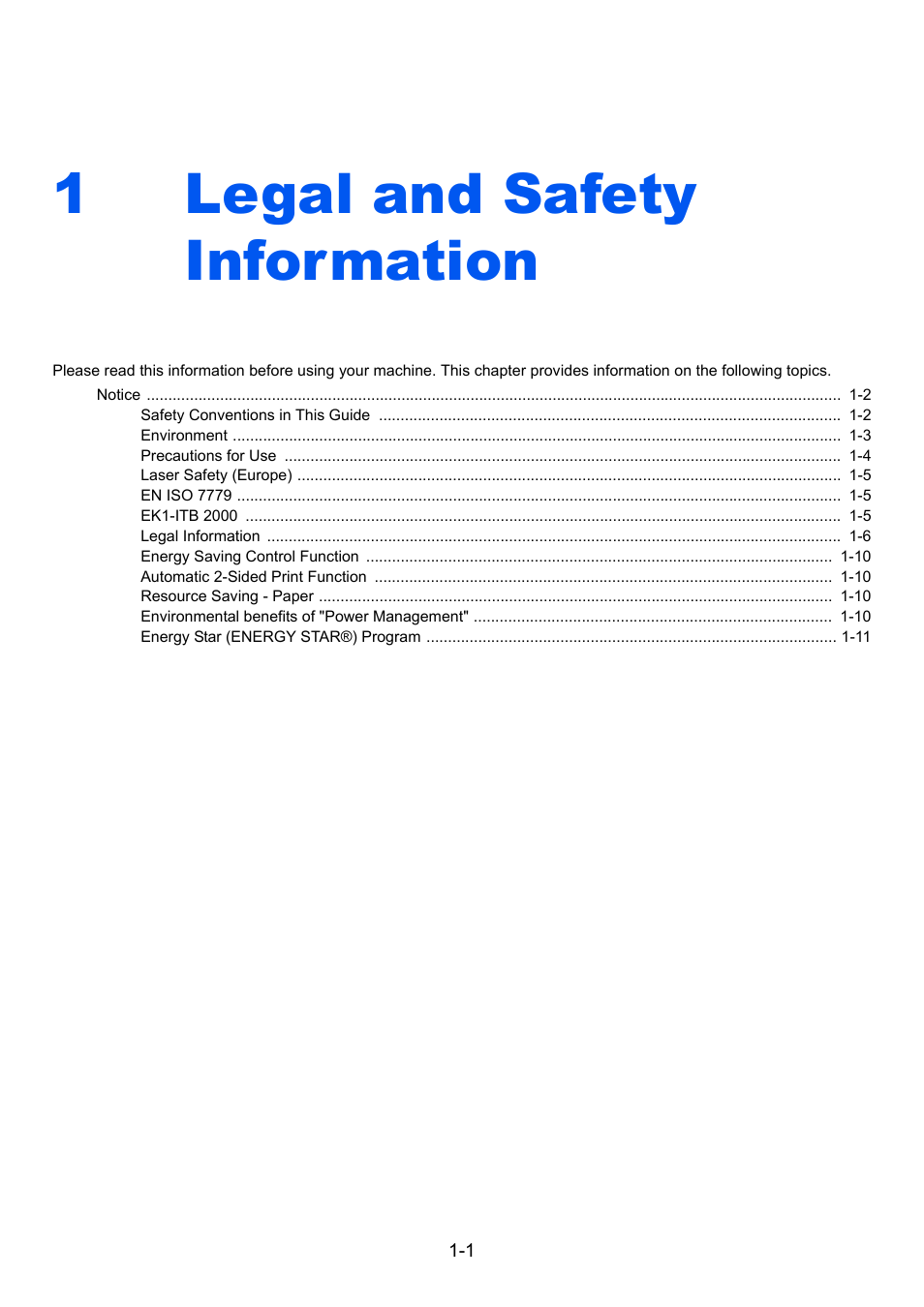 1 legal and safety information, Legal and safety information -1, Legal and safety information | 1legal and safety information | TA Triumph-Adler P-C3560DN User Manual | Page 19 / 257