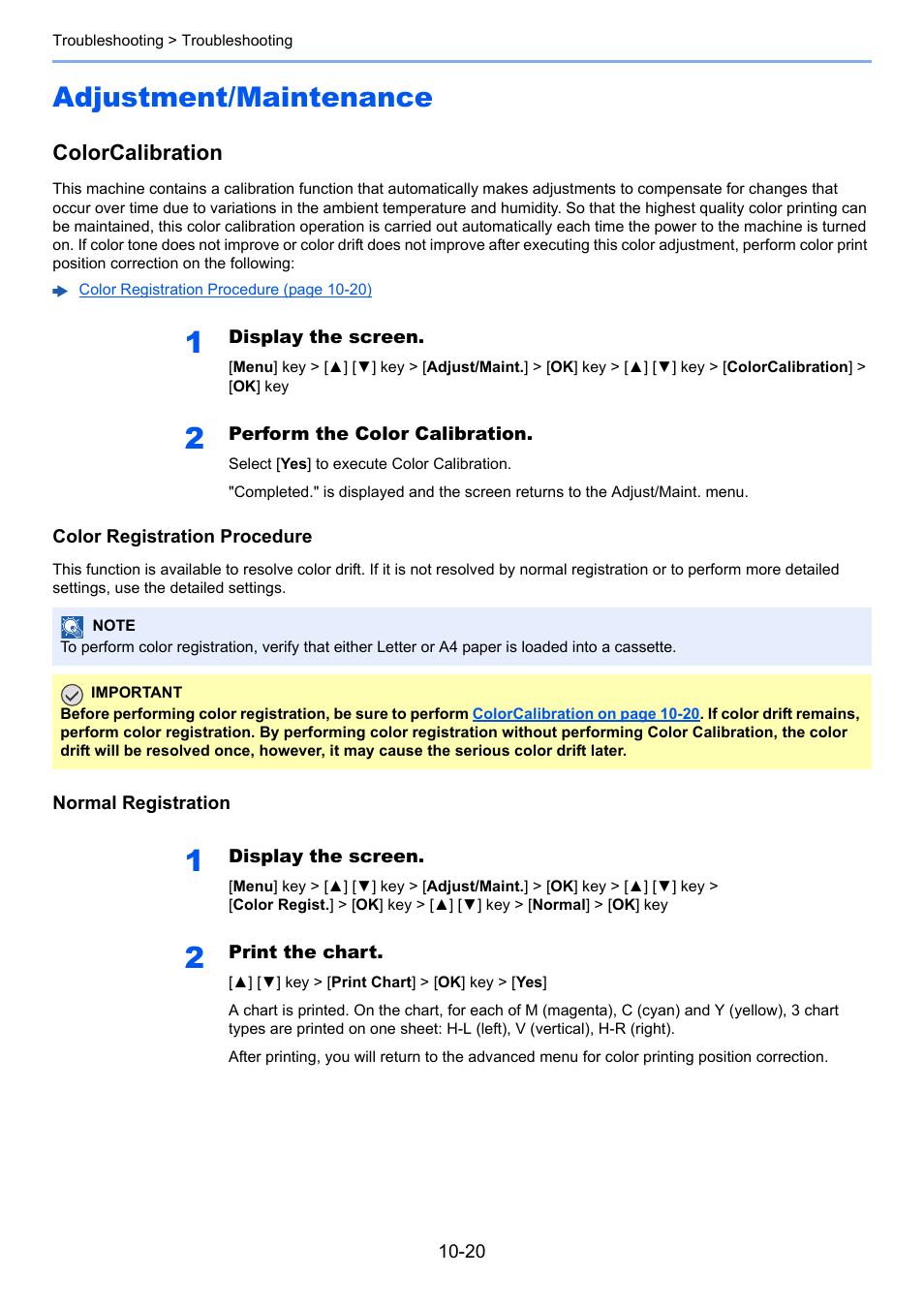 Adjustment/maintenance, Adjustment/maintenance -20, Colorcalibration | TA Triumph-Adler P-C3560DN User Manual | Page 205 / 257