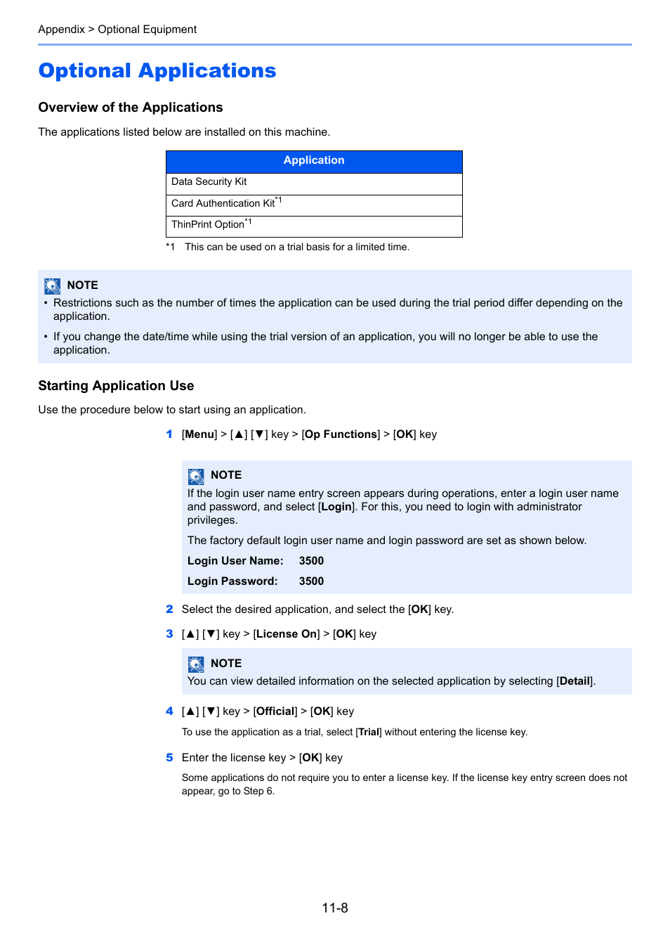 Optional applications, Optional applications -8, Overview of the applications | Starting application use | TA Triumph-Adler P-C3560DN User Manual | Page 230 / 257