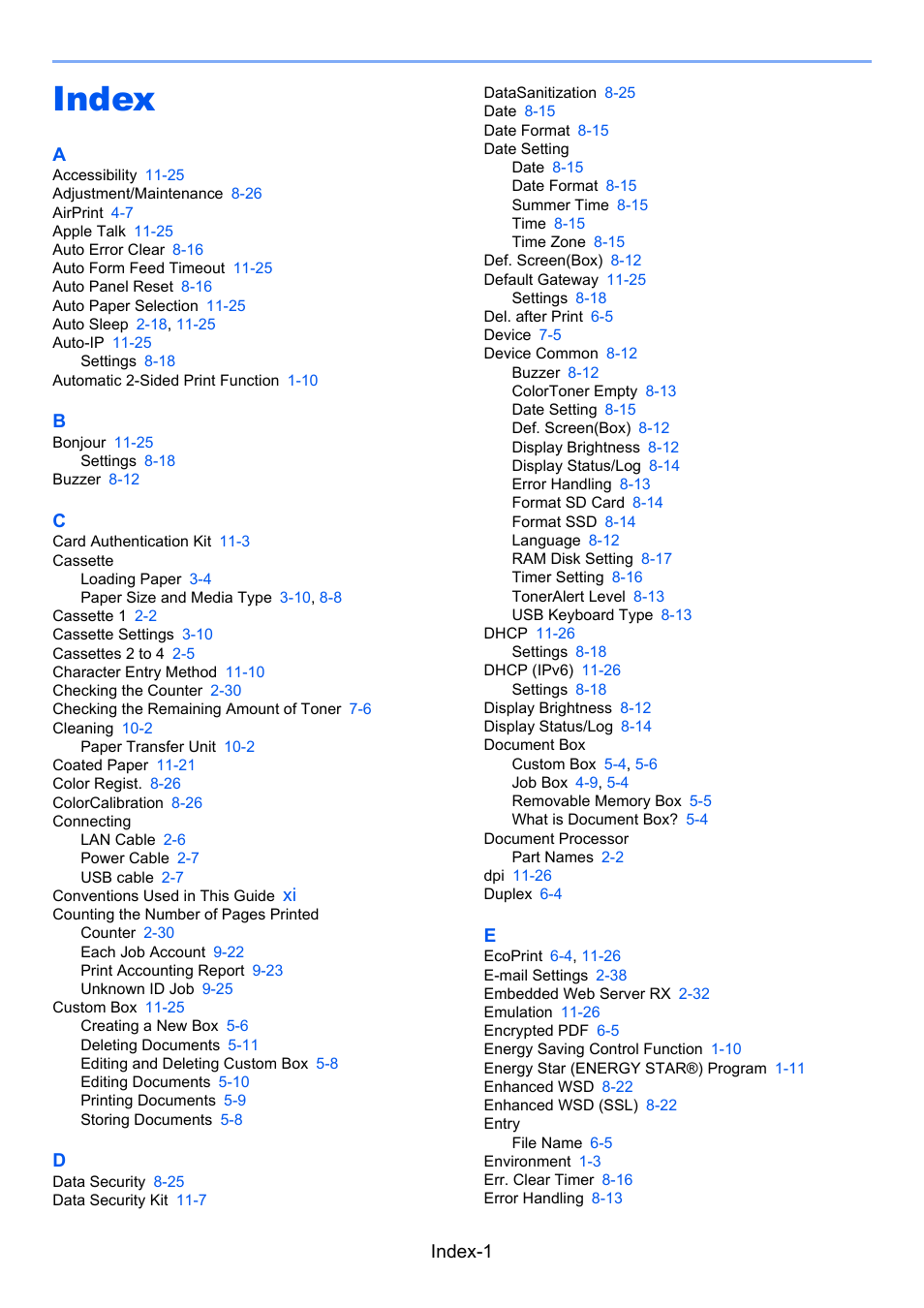 Index, Index-1 | TA Triumph-Adler P-C3560DN User Manual | Page 251 / 257