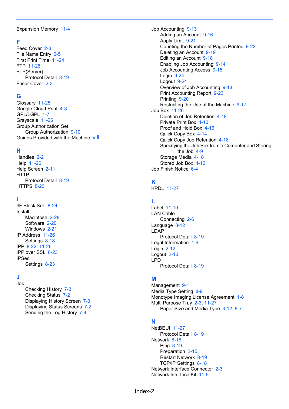 Index-2, Viii h | TA Triumph-Adler P-C3560DN User Manual | Page 252 / 257