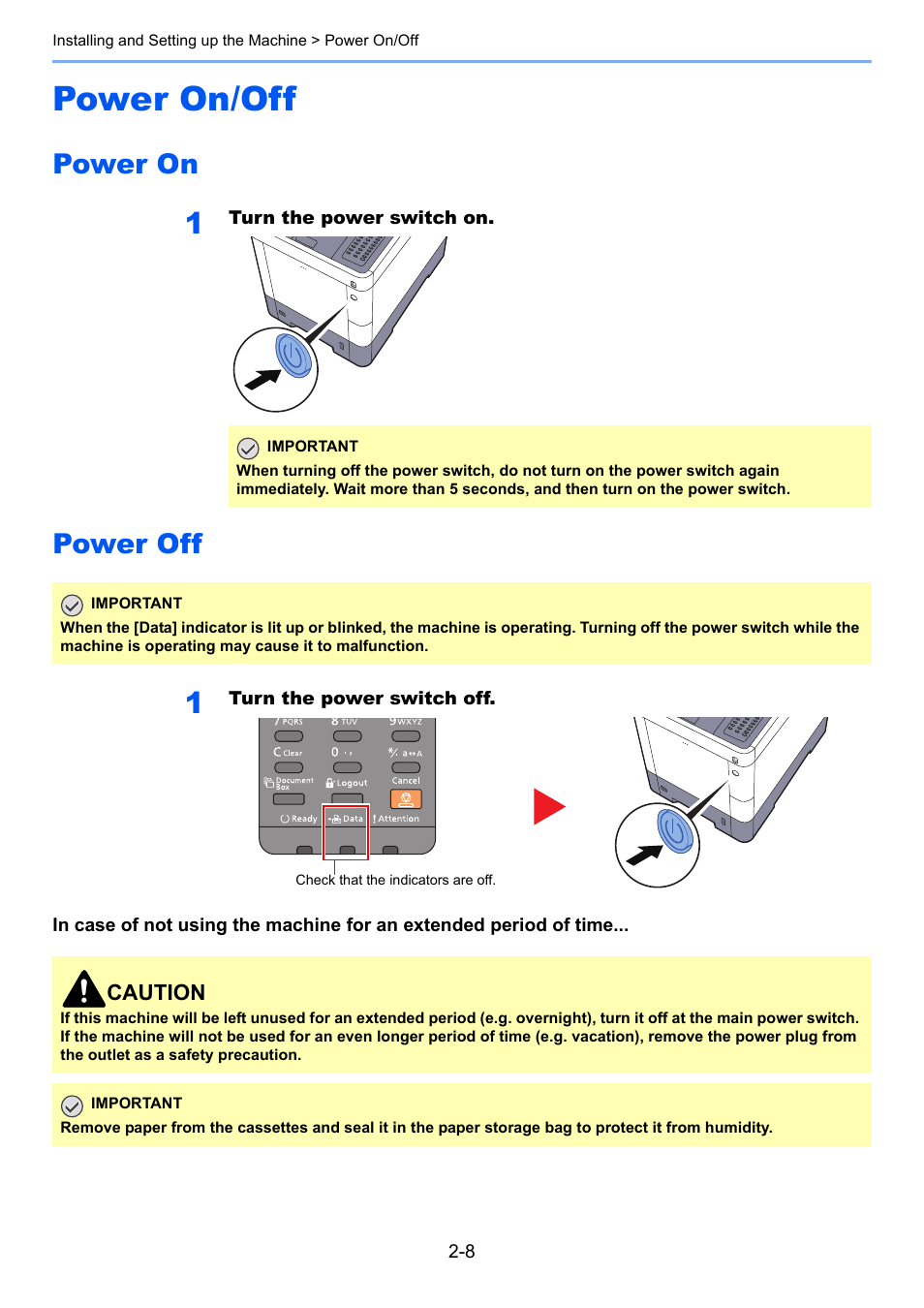 Power on/off, Power on, Power off | Power on/off -8, Power on -8 power off -8 | TA Triumph-Adler P-C3560DN User Manual | Page 37 / 257