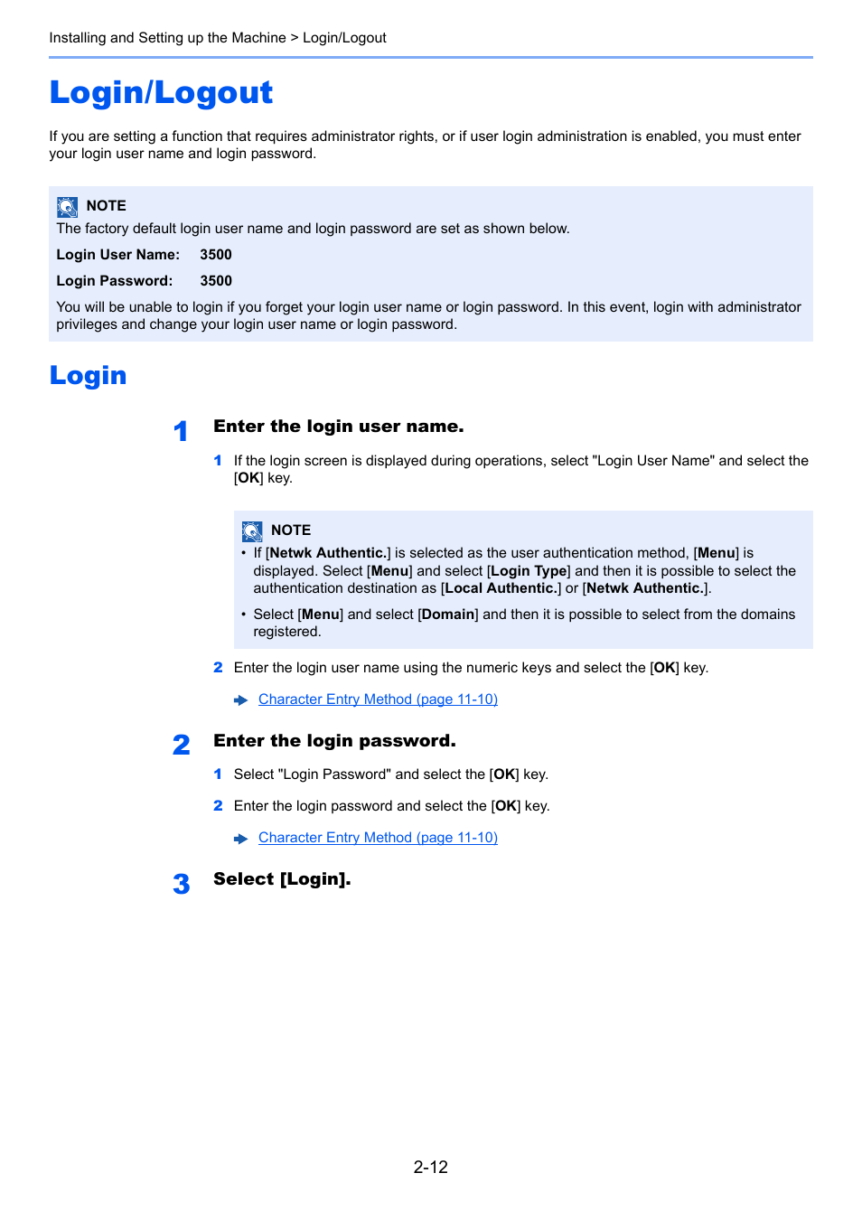 Login/logout, Login, Login/logout -12 | Login -12 | TA Triumph-Adler P-C3560DN User Manual | Page 41 / 257