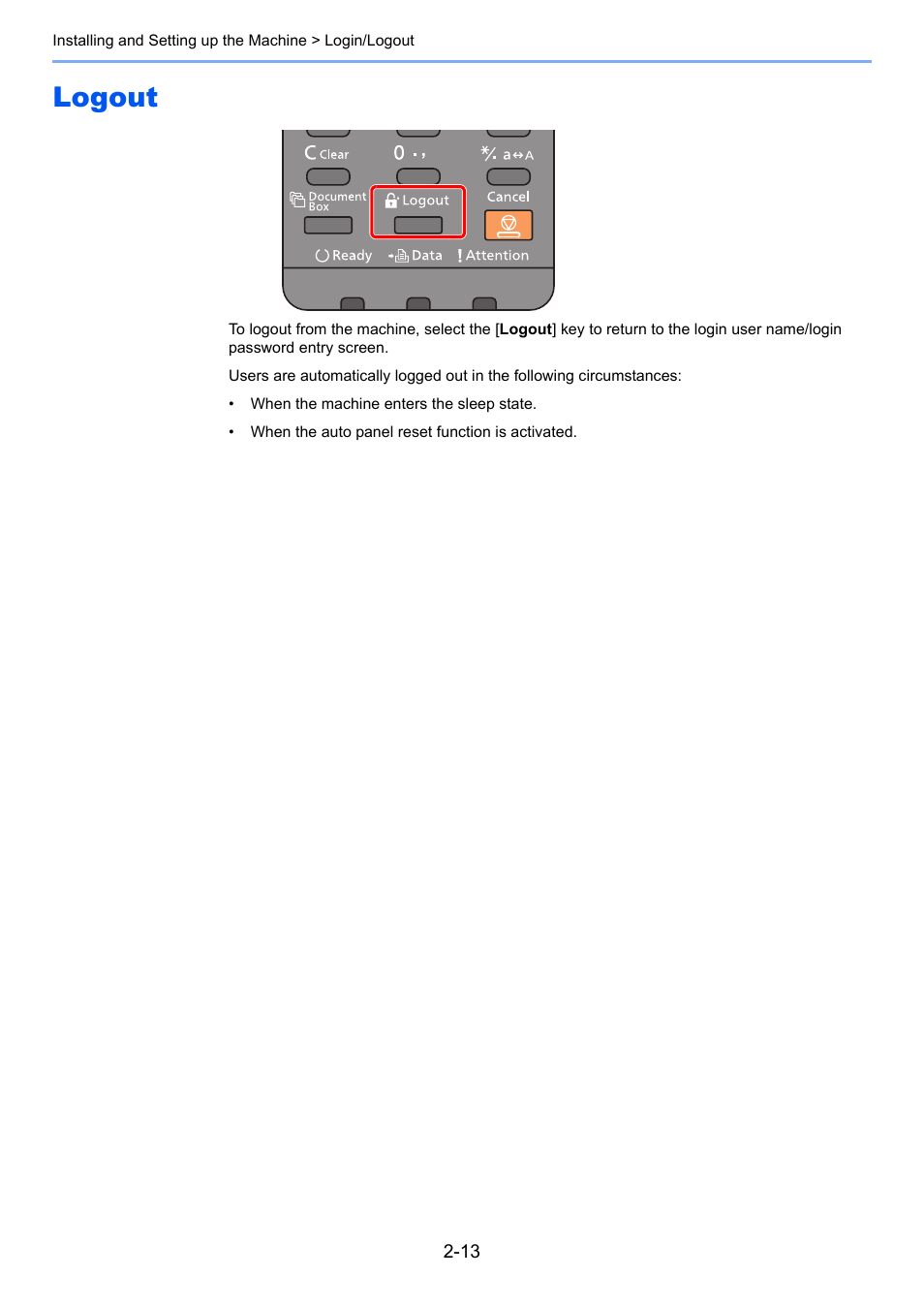 Logout, Logout -13 | TA Triumph-Adler P-C3560DN User Manual | Page 42 / 257