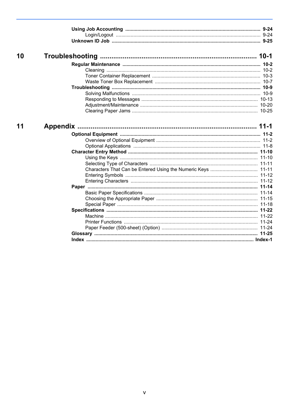 10 troubleshooting -1, 11 appendix -1 | TA Triumph-Adler P-C3560DN User Manual | Page 6 / 257