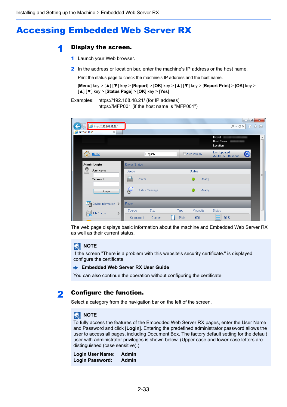 Accessing embedded web server rx, Accessing embedded web server rx -33, Accessing embedded web | Server rx -33 | TA Triumph-Adler P-C3560DN User Manual | Page 62 / 257