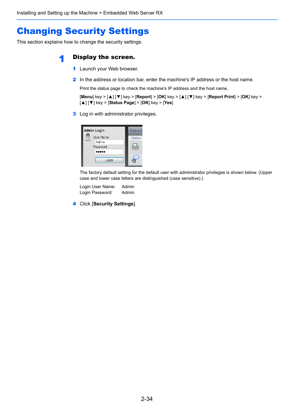 Changing security settings, Changing security settings -34 | TA Triumph-Adler P-C3560DN User Manual | Page 63 / 257