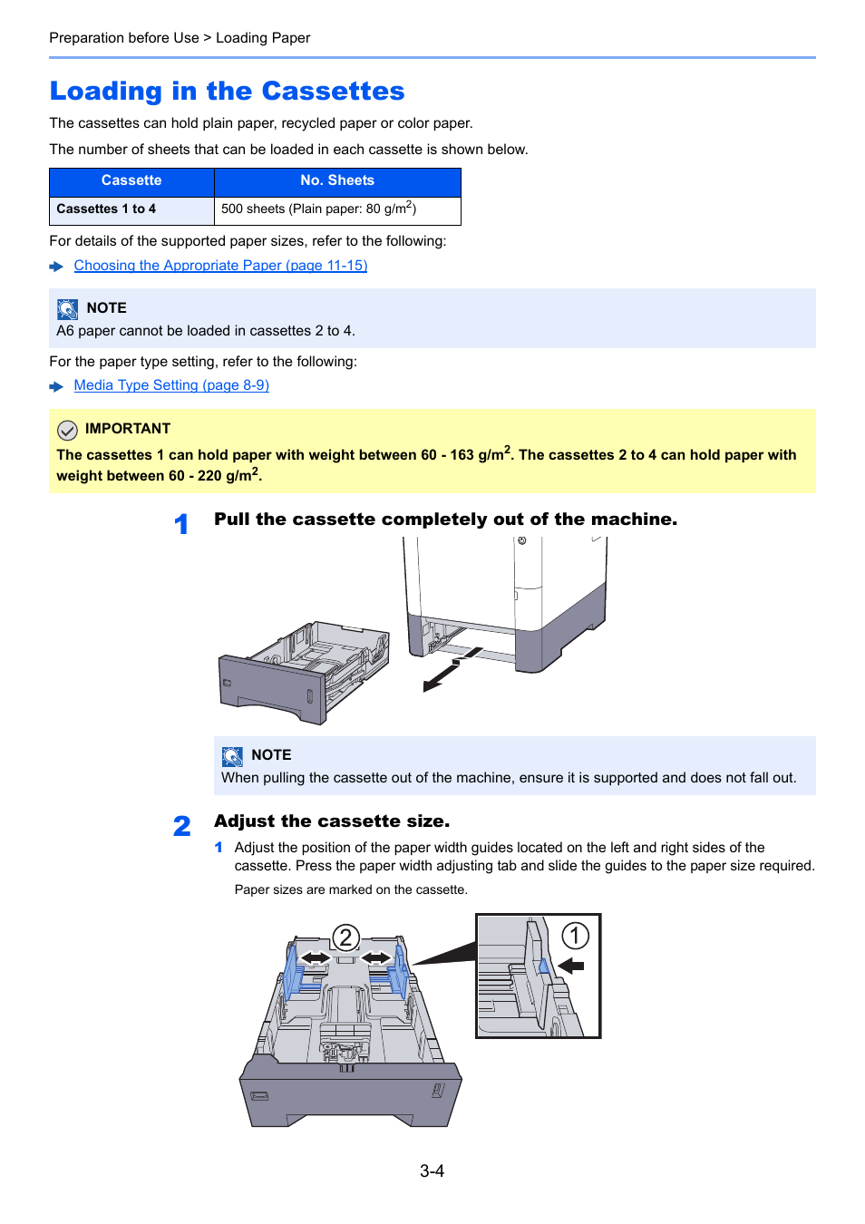 Loading in the cassettes, Loading in the cassettes -4 | TA Triumph-Adler P-C3560DN User Manual | Page 77 / 257