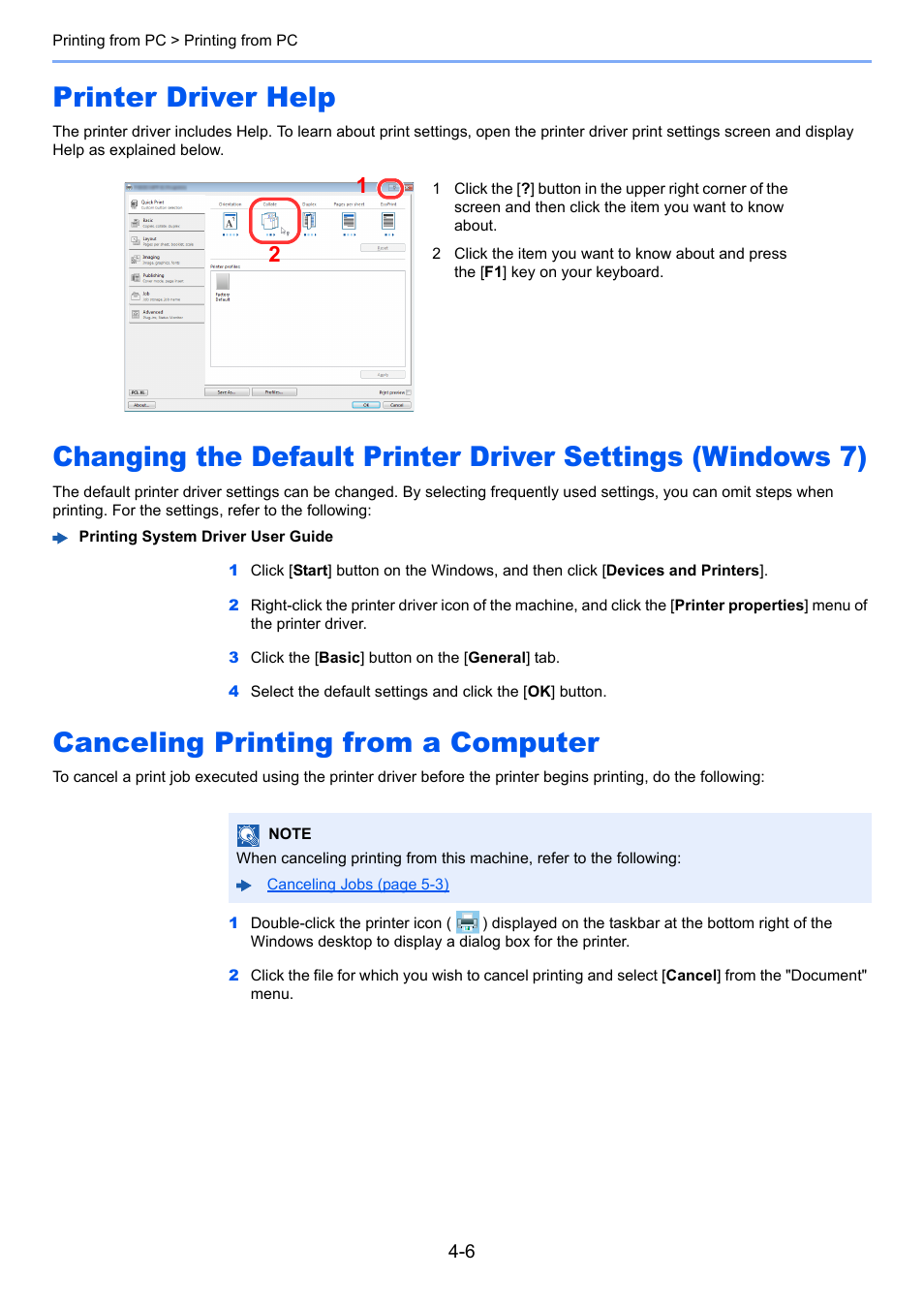 Printer driver help, Canceling printing from a computer | TA Triumph-Adler P-C3560DN User Manual | Page 92 / 257