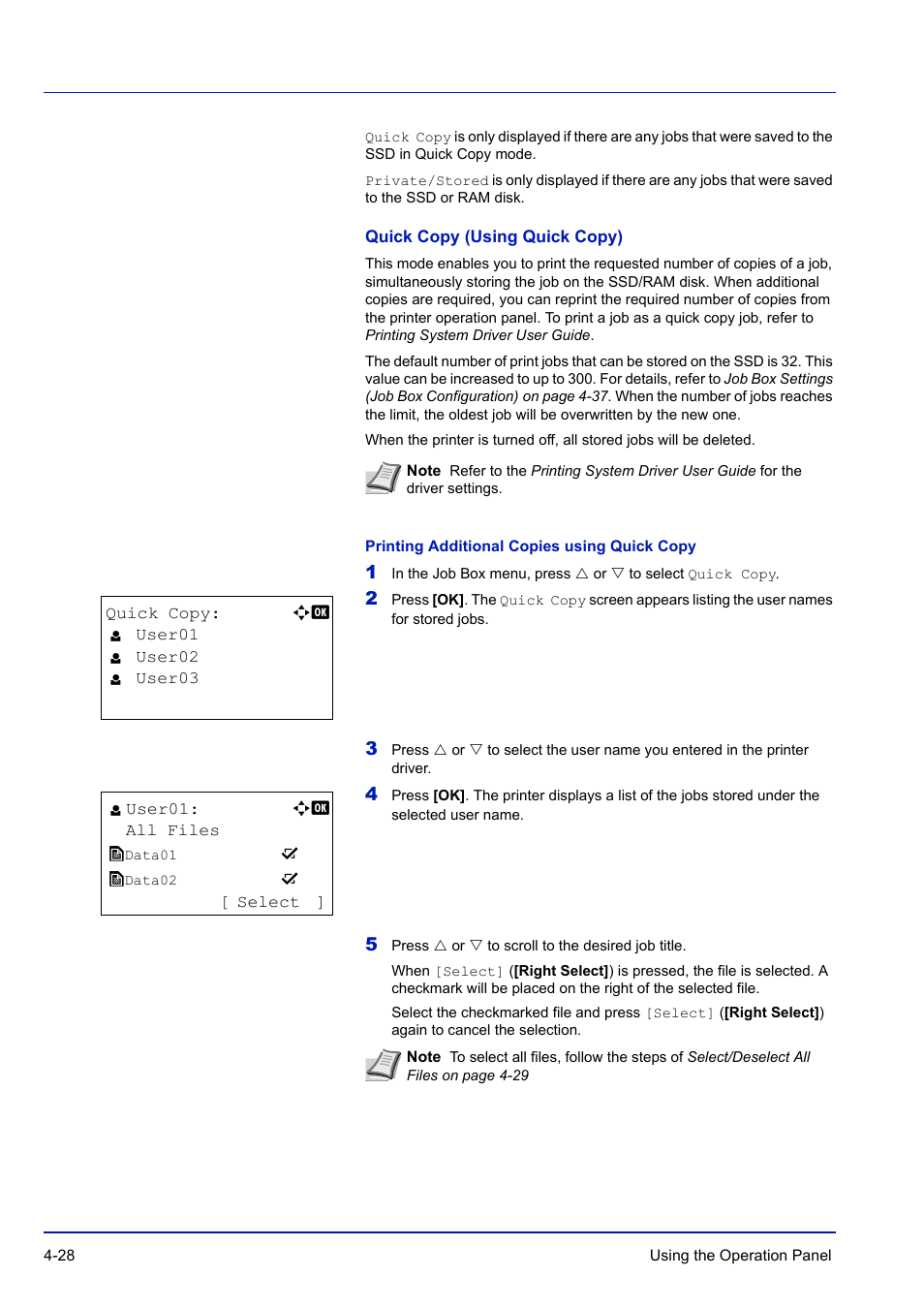 Quick copy (using quick copy), Printing additional copies using quick copy | TA Triumph-Adler P-C3570DN User Manual | Page 101 / 255