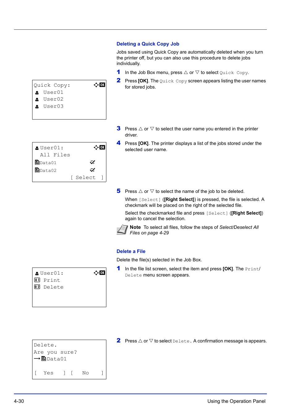 Deleting a quick copy job, Delete a file | TA Triumph-Adler P-C3570DN User Manual | Page 103 / 255