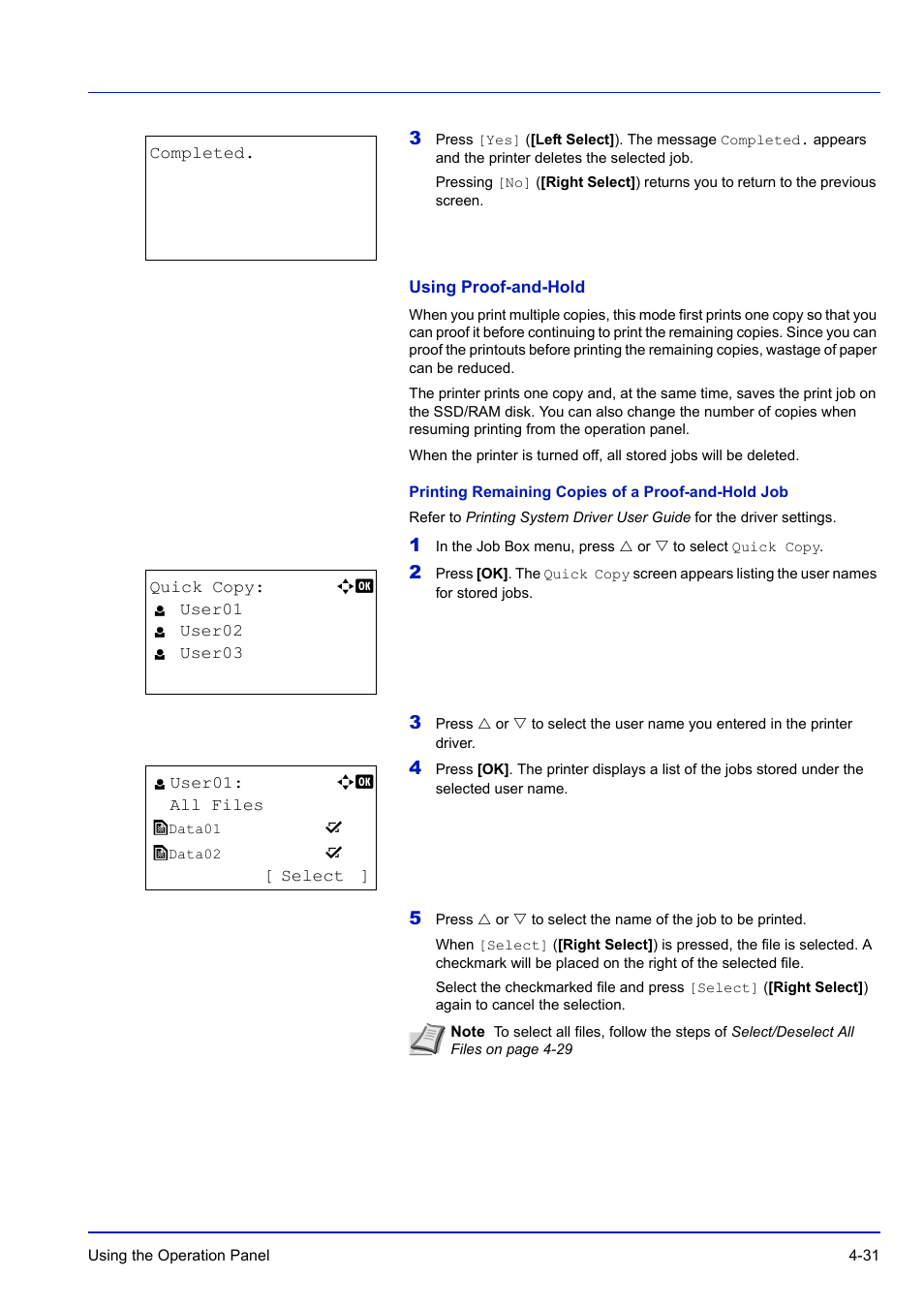 Using proof-and-hold, Printing remaining copies of a proof-and-hold job | TA Triumph-Adler P-C3570DN User Manual | Page 104 / 255