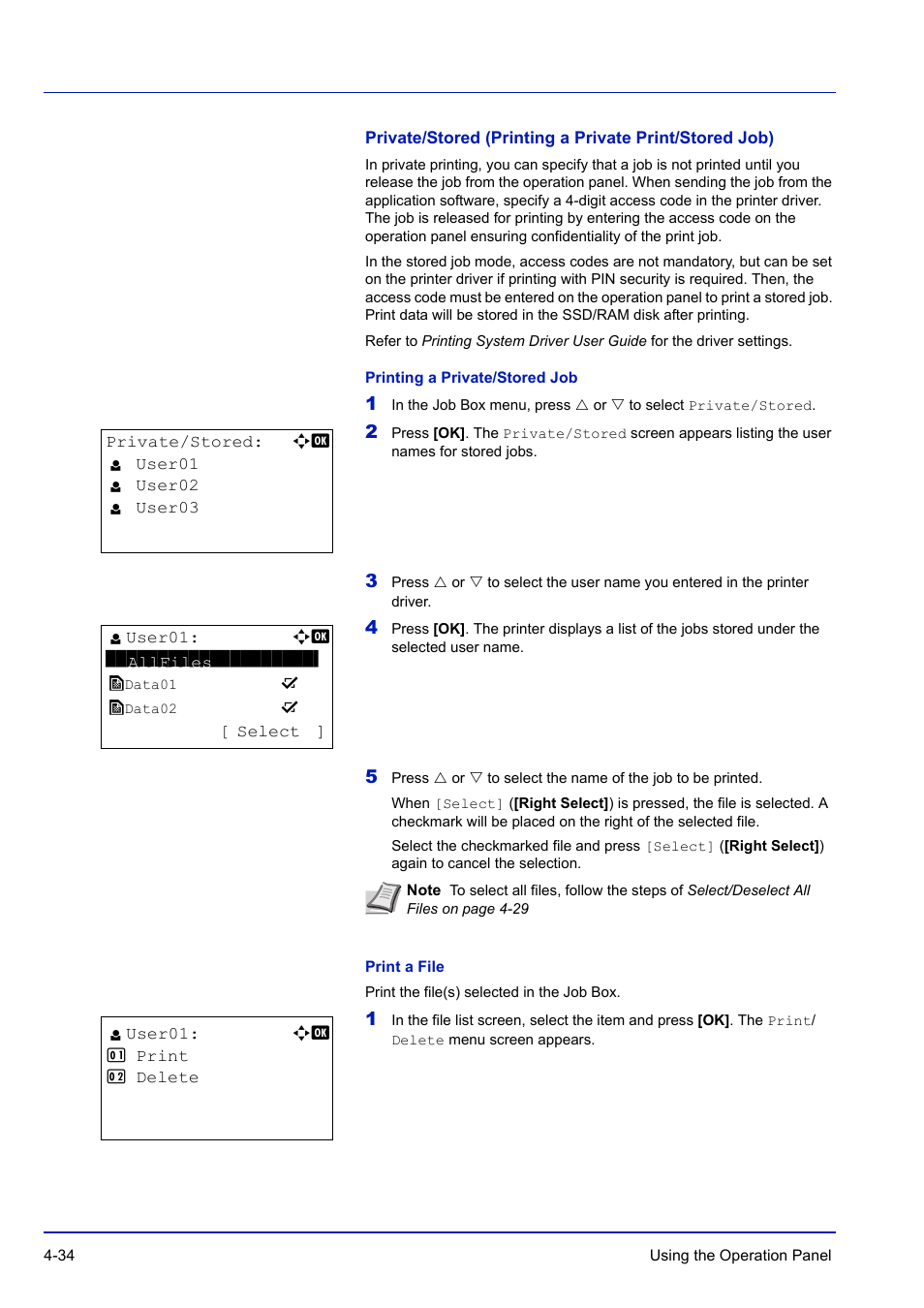 Printing a private/stored job, Print a file | TA Triumph-Adler P-C3570DN User Manual | Page 107 / 255