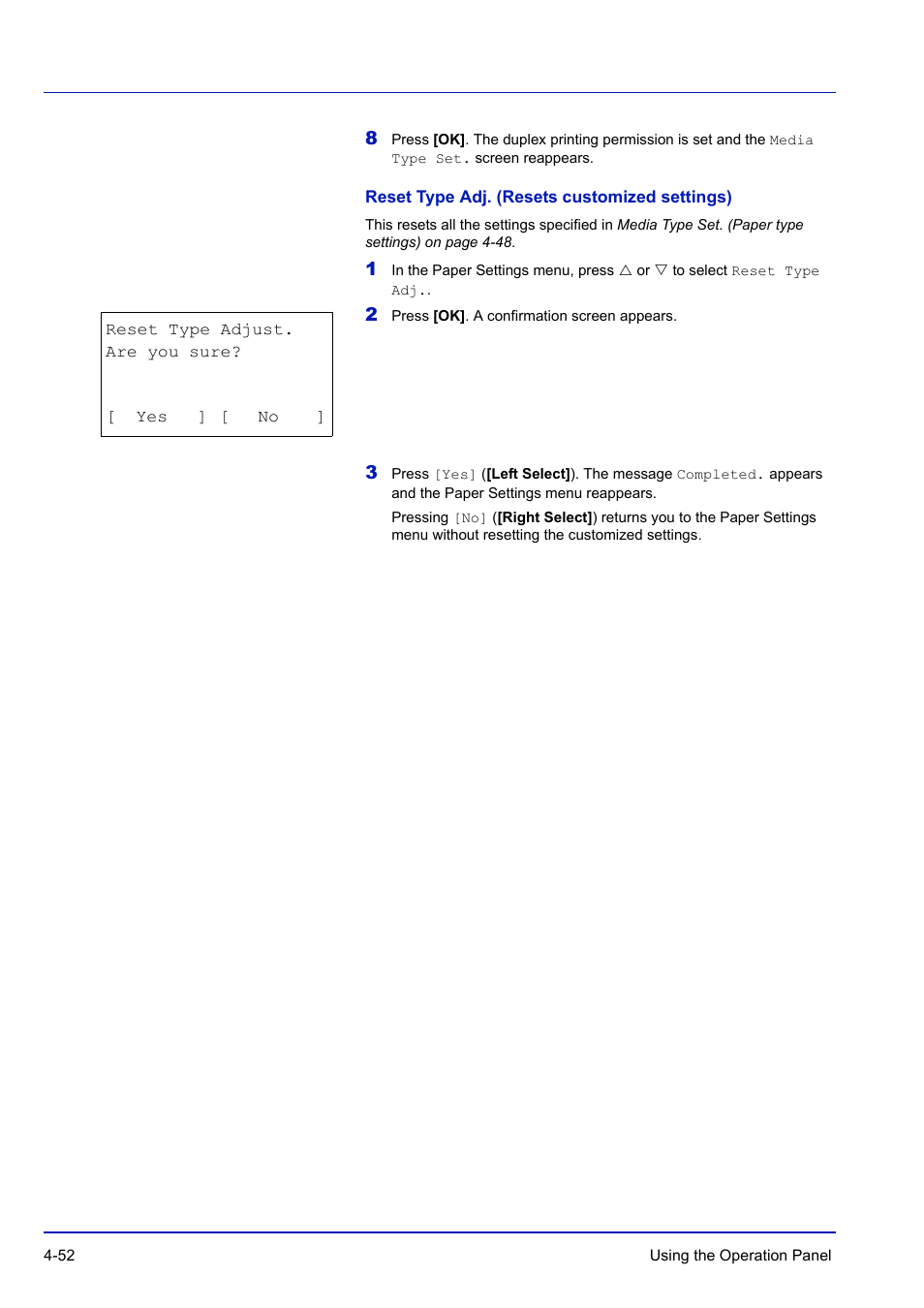Reset type adj. (resets customized settings) | TA Triumph-Adler P-C3570DN User Manual | Page 125 / 255